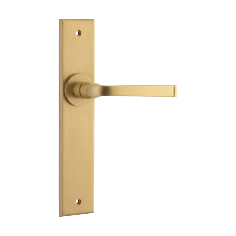 Door Lever Annecy Chamfered Latch Brushed Brass H240xW50xP65mm in Brushed Brass