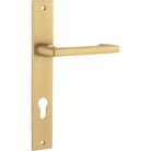 Pair of Iver Baltimore return levers on rectangular backplates, showcasing sleek door handle design with keyhole cutouts.