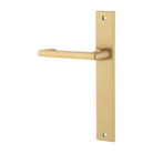 Door Lever Baltimore Return Rectangular Latch Left Hand Fixed Brushed Brass L128xP54mm BPH240xW38mm in Brushed Brass