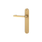 Door Lever Baltimore Return Oval Latch Left Hand Fixed Brushed Brass L128xP54mm BPH240xW40mm in Brushed Brass