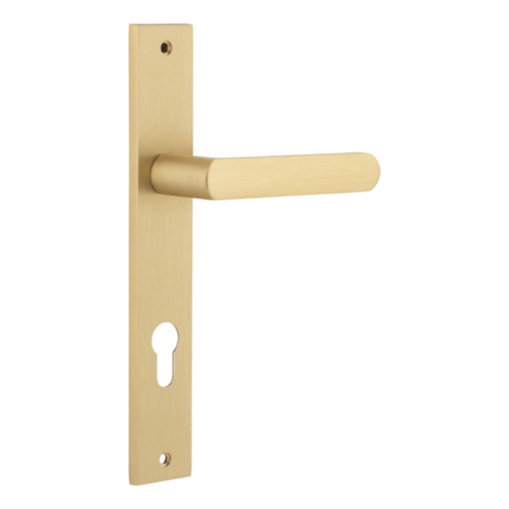 Door Lever Osaka Rectangular Euro Pair Brushed Brass CTC85mm H240xW38xP55mm in Brushed Brass