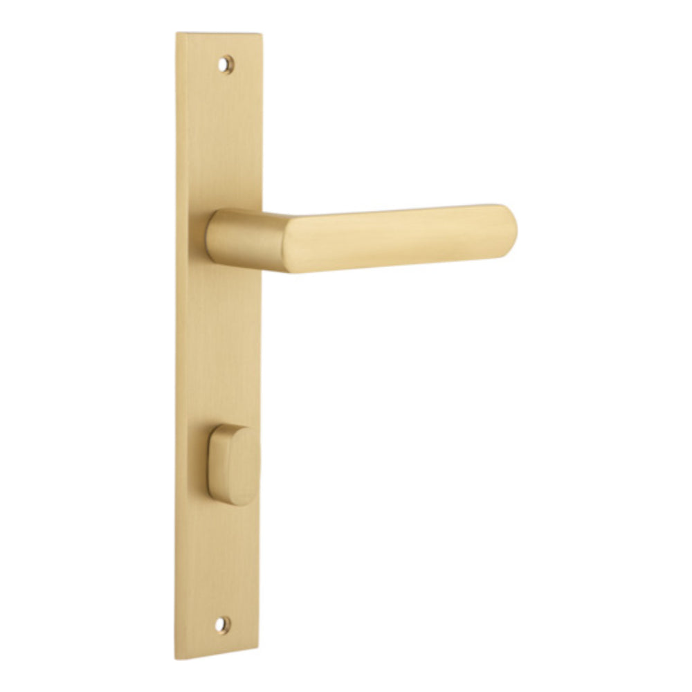 Door Lever Osaka Rectangular Privacy Pair Brushed Brass CTC85mm H240xW38xP55mm in Brushed Brass