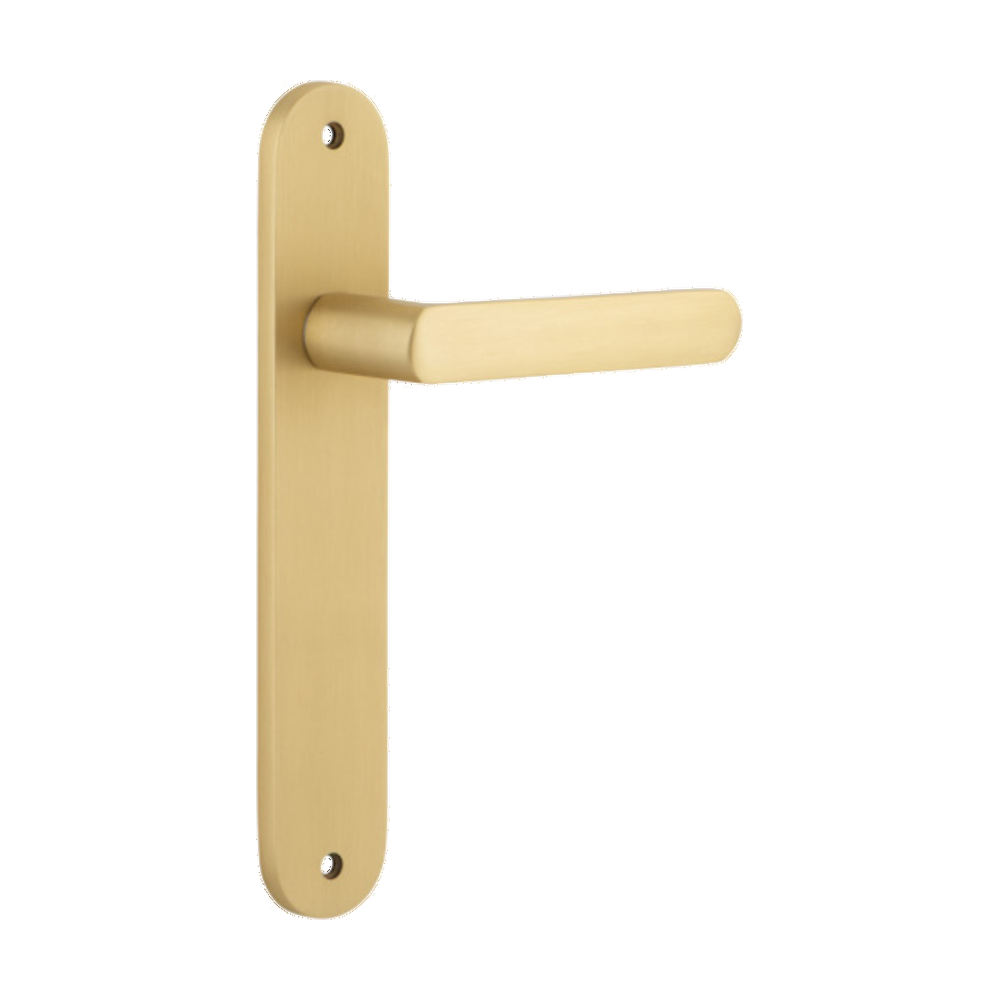Door Lever Osaka Oval Latch Pair Brushed Brass H240xW40xP55mm in Brushed Brass