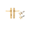 Door Lever Osaka Oval Privacy Pair Brushed Brass CTC85mm H240xW40xP55mm Privacy Kit Tube Latch Split Cam 'T' Striker Brushed Brass Backset 60mm, Privacy Bolt Round Bolt Brushed Brass Backset 60mm in Brushed Brass