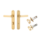 Door Lever Osaka Oval Privacy Pair Brushed Brass CTC85mm H240xW40xP55mm Privacy Kit Tube Latch Split Cam 'T' Striker Brushed Brass Backset 60mm, Privacy Bolt Round Bolt Brushed Brass Backset 60mm in Brushed Brass