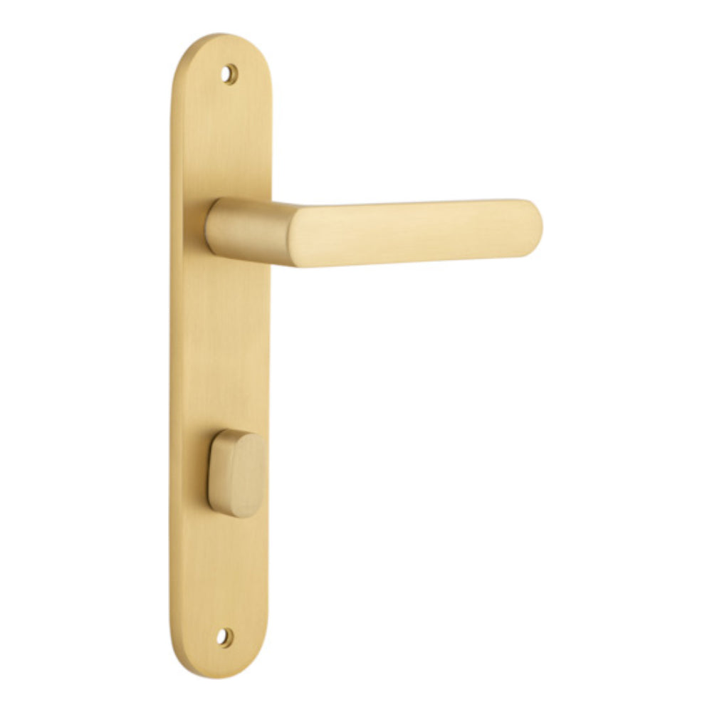Door Lever Osaka Oval Privacy Pair Brushed Brass CTC85mm H240xW40xP55mm in Brushed Brass