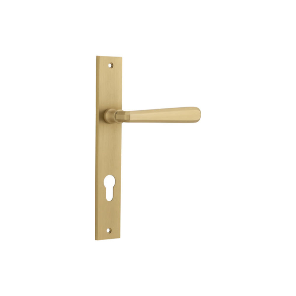 Door Lever Copenhagen Rectangular Euro Pair Brushed Brass CTC85mm H240xW38xP61mm in Brushed Brass