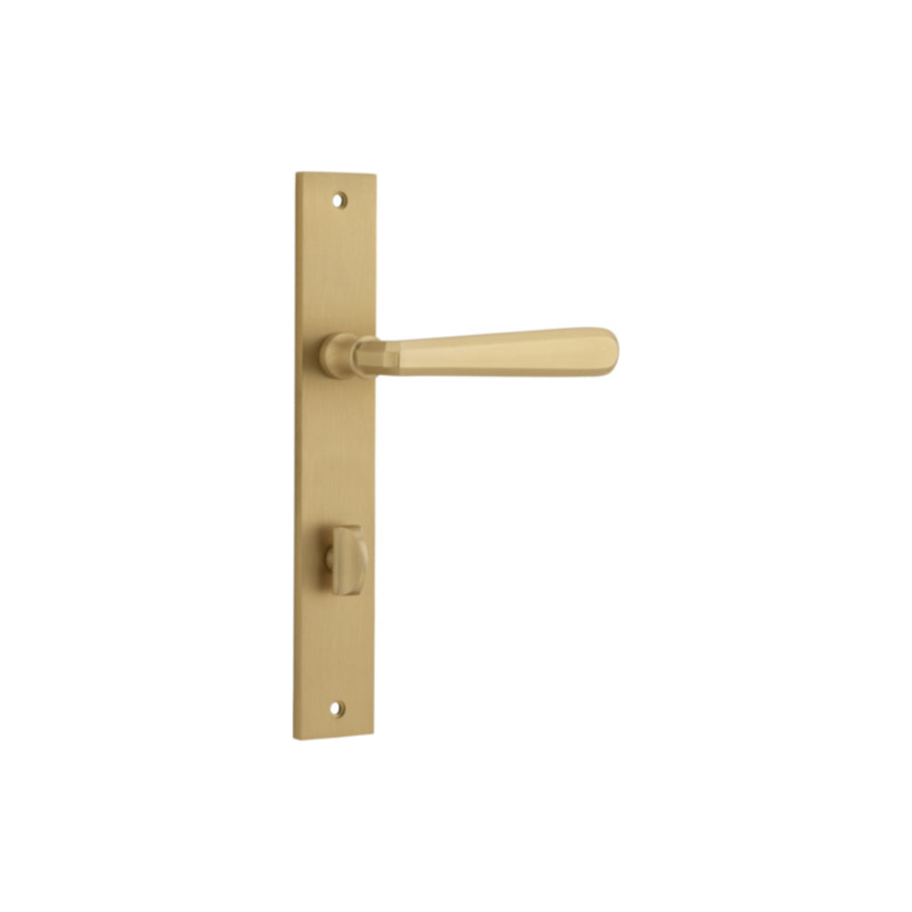 Door Lever Copenhagen Rectangular Privacy Pair Brushed Brass CTC85mm H240xW38xP61mm in Brushed Brass