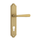Door Lever Copenhagen Shouldered Euro Pair Brushed Brass CTC85mm H250xW48xP61mm in Brushed Brass