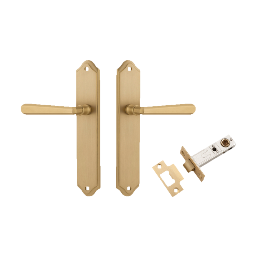 Door Lever Copenhagen Shouldered Latch Pair Brushed Brass H250xW48xP61mm Passage Kit Tube Latch Split Cam 'T' Striker Brushed Brass Backset 60mm in Brushed Brass