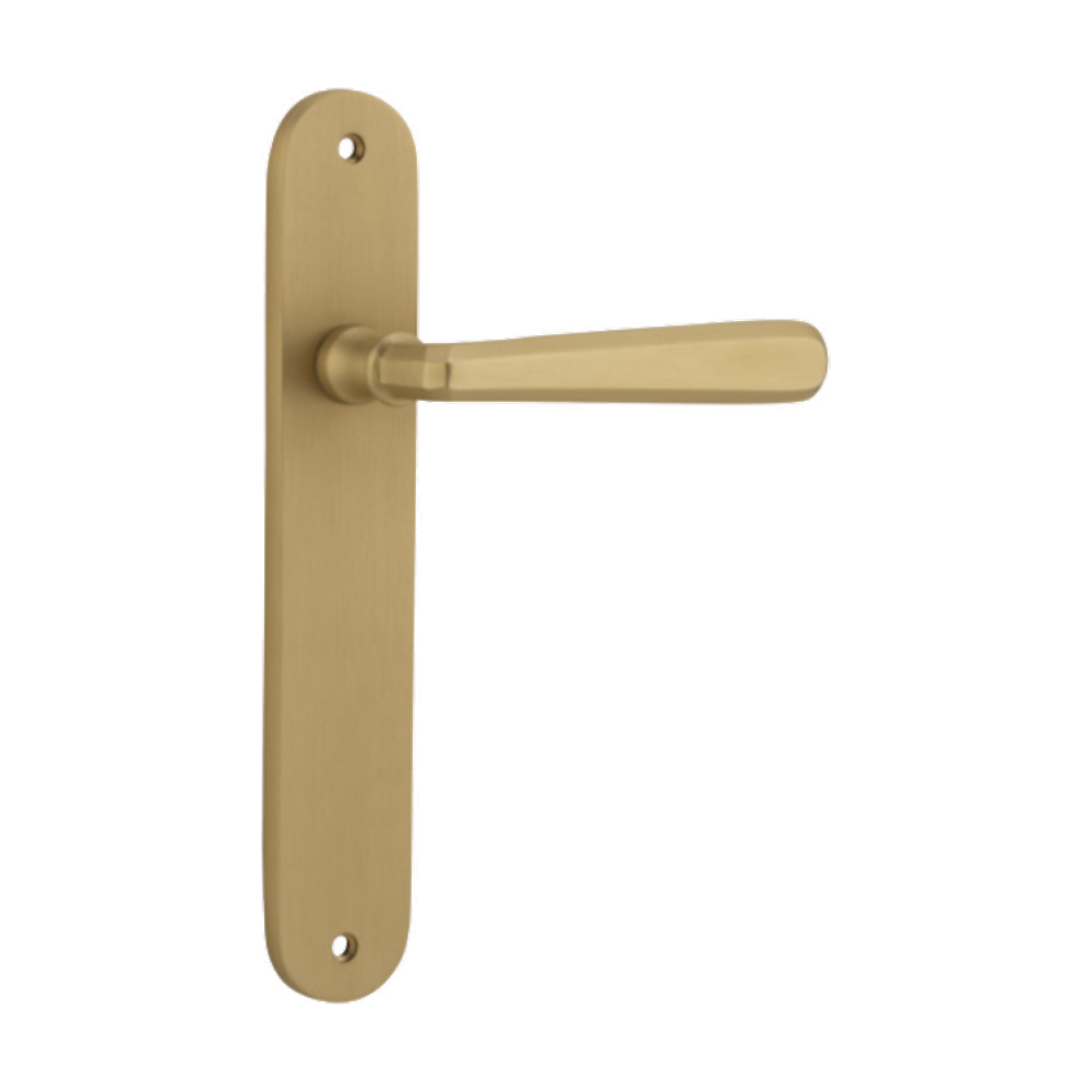 Door Lever Copenhagen Oval Latch Pair Brushed Brass H240xW40xP61mm in Brushed Brass