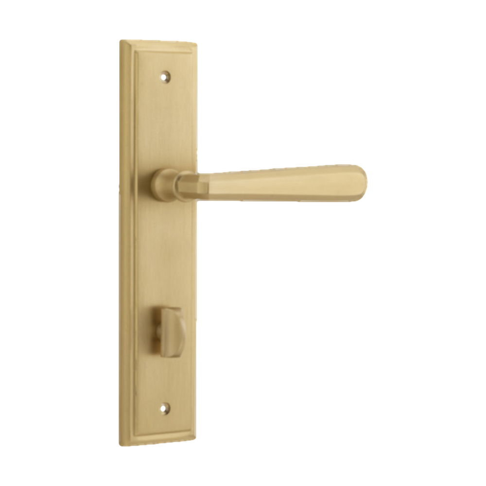Door Lever Copenhagen Stepped Privacy Pair Brushed Brass CTC85mm H237xW50xP61mm in Brushed Brass