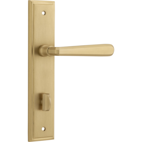 Door Lever Copenhagen Stepped Privacy Pair Brushed Brass CTC85mm H237xW50xP61mm in Brushed Brass