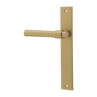 Door Lever Helsinki Rectangular Latch Left Hand Fixed Brushed Brass L137xP58mm BPH240xW38mm in Brushed Brass
