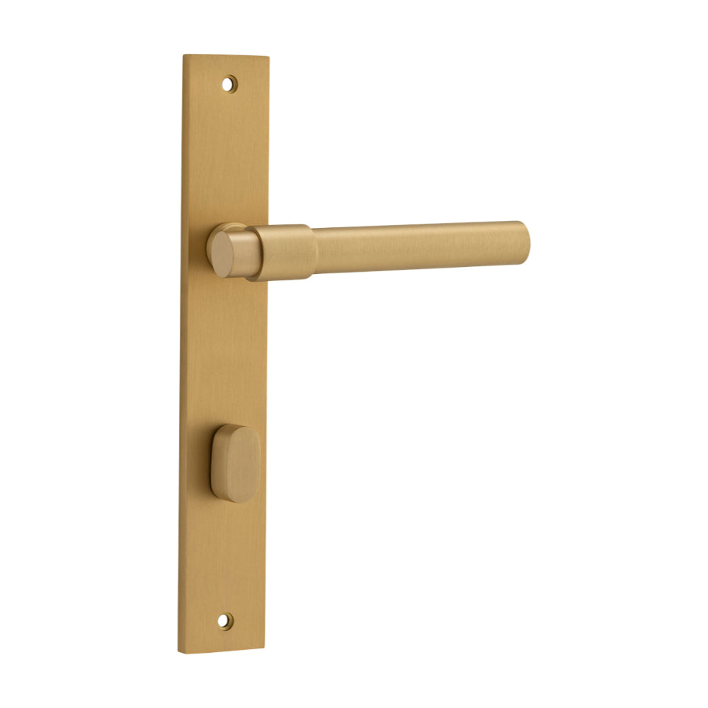 Door Lever Helsinki Rectangular Privacy Pair Brushed Brass CTC85mm H240xW38xP44mm in Brushed Brass