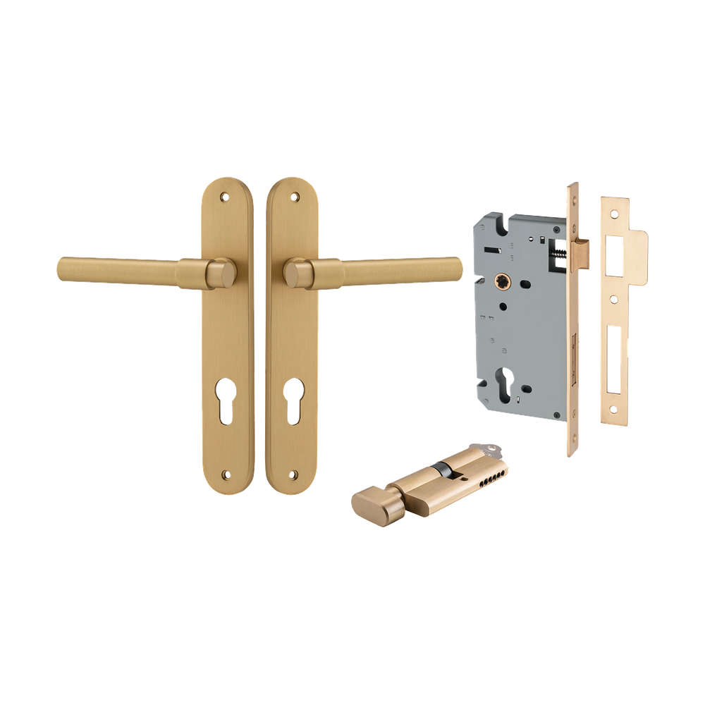 Door Lever Helsinki Oval Euro Pair Brushed Brass CTC85mm H240xW40xP44mm Entrance Kit Mortice Lock Euro Brushed Brass CTC85mm Backset 60mm Euro Cylinder Key Thumb 6 Pin Brushed Brass L70mm  
 KA1 in Brushed Brass