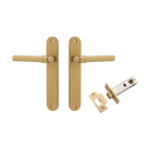 Door Lever Helsinki Oval Latch Pair Brushed Brass H240xW40xP44mm Passage Kit Tube Latch Split Cam 'T' Striker Brushed Brass Backset 60mm in Brushed Brass
