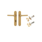 Door Lever Helsinki Oval Privacy Pair Brushed Brass CTC85mm H240xW40xP44mm Privacy Kit Tube Latch Split Cam 'T' Striker Brushed Brass Backset 60mm Privacy Bolt Round Bolt Brushed Brass Backset 60mm in Brushed Brass