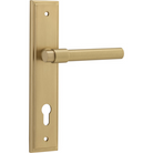 Pair of Iver Helsinki lever door handles with stepped backplates, showcasing sleek, modern design in a close-up view.
