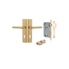 Pair of Iver Helsinki lever door handles on stepped backplates, featuring a sleek, modern design in a polished finish.