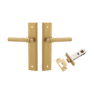 Door Lever Helsinki Stepped Latch Pair Brushed Brass H237xW50xP44mm Passage Kit, Tube Latch Split Cam 'T' Striker Brushed Brass Backset 60mm in Brushed Brass
