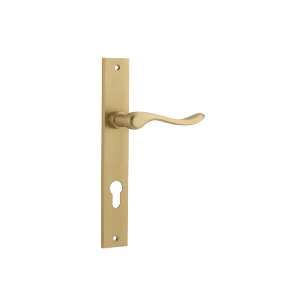 Door Lever Stirling Rectangular Euro Pair Brushed Brass CTC85mm H240xW38xP64mm in Brushed Brass