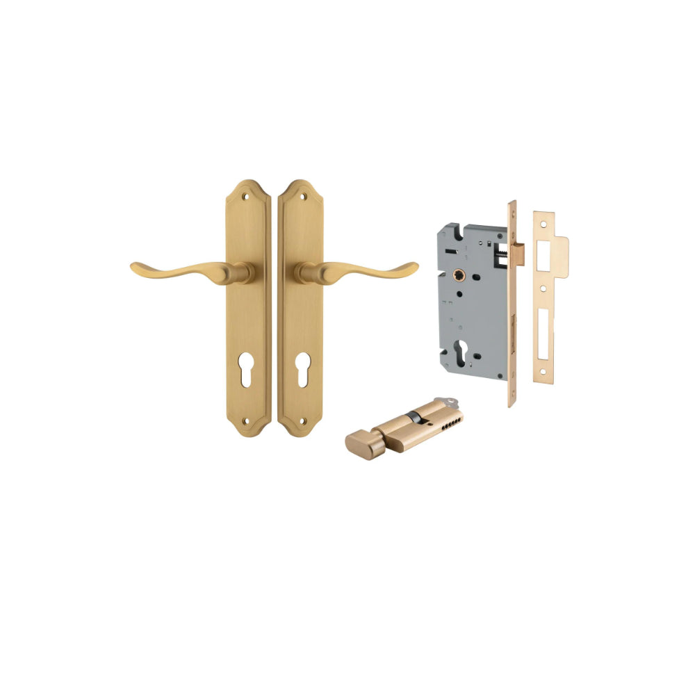 Door Lever Stirling Shouldered Euro Pair Brushed Brass CTC85mm H250xW48xP64mm Entrance Kit Mortice Lock Euro Brushed Brass CTC85mm Backset 60mm, Euro Cylinder Key Thumb 6 Pin Brushed Brass L70mm  
 KA1 in Brushed Brass