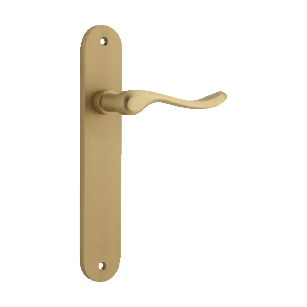 Door Lever Stirling Oval Latch Pair Brushed Brass H240xW40xP64mm in Brushed Brass