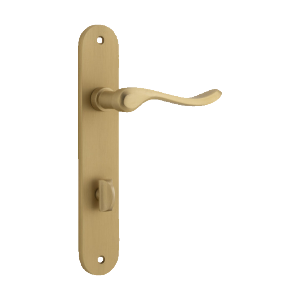 Door Lever Stirling Oval Privacy Pair Brushed Brass CTC85mm H240xW40xP64mm in Brushed Brass