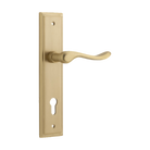 Door Lever Stirling Stepped Euro Pair Brushed Brass CTC85mm H237xW50xP64mm in Brushed Brass