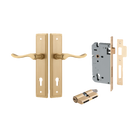 Door Lever Stirling Stepped Euro Pair Brushed Brass CTC85mm H237xW50xP64mm Entrance Kit, Mortice Lock Euro Brushed Brass CTC85mm Backset 60mm, Euro Cylinder Dual Function 5 Pin Brushed Brass L65mm KA1 in Brushed Brass