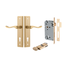 Door Lever Stirling Stepped Euro Pair Brushed Brass CTC85mm H237xW50xP64mm Entrance Kit, Mortice Lock Euro Brushed Brass CTC85mm Backset 60mm, Euro Cylinder Key Thumb 6 Pin Brushed Brass L70mm  
 KA1 in Brushed Brass
