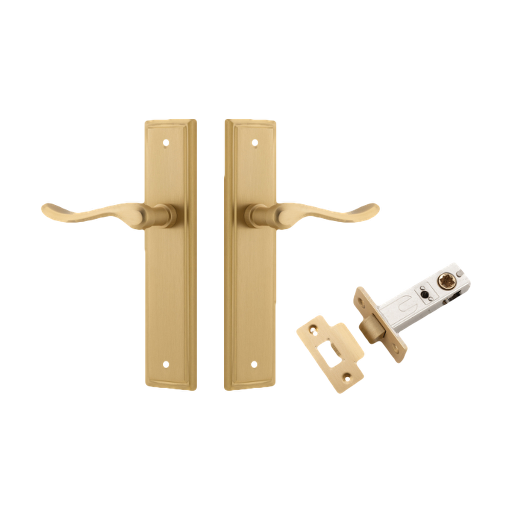 Door Lever Stirling Stepped Latch Pair Brushed Brass H237xW50xP64mm Passage Kit, Tube Latch Split Cam 'T' Striker Brushed Brass Backset 60mm in Brushed Brass