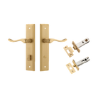 Door Lever Stirling Stepped Privacy Pair Brushed Brass CTC85mm H237xW50xP64mm Privacy Kit, Tube Latch Split Cam 'T' Striker Brushed Brass Backset 60mm, Privacy Bolt Round Bolt Brushed Brass Backset 60mm in Brushed Brass