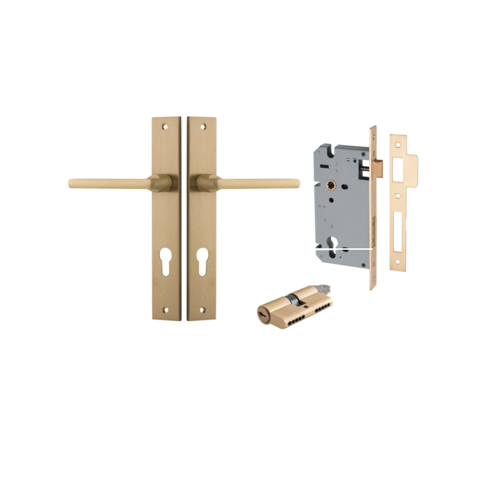 Pair of Iver Baltimore lever door handles on rectangular backplates in a sleek, modern design, perfect for contemporary interior doors.