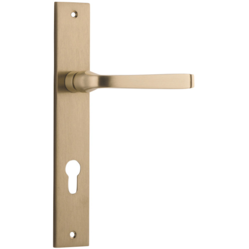 Door Lever Annecy Rectangular Euro Brushed Brass CTC85mm H237xW50xP65mm in Brushed Brass
