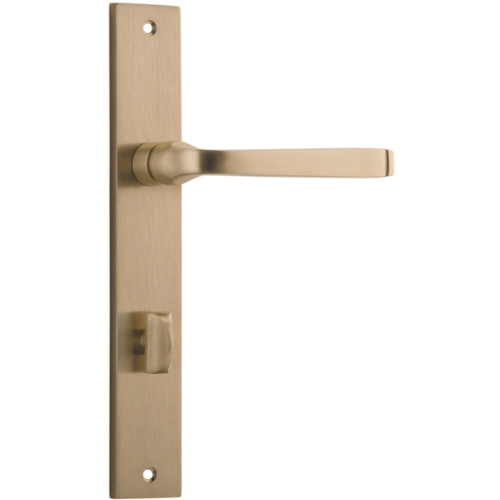 Door Lever Annecy Rectangular Privacy Brushed Brass CTC85mm H237xW50xP65mm in Brushed Brass