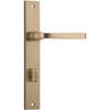 Door Lever Annecy Rectangular Privacy Brushed Brass CTC85mm H237xW50xP65mm in Brushed Brass