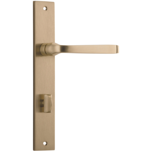 Pair of Iver Annecy lever door handles with rectangular backplates, featuring sleek, modern design in a brushed finish.