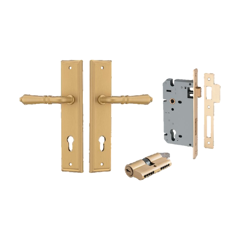 Door Lever Sarlat Stepped Brushed Brass Key / Key Entrance Kit in Brushed Brass