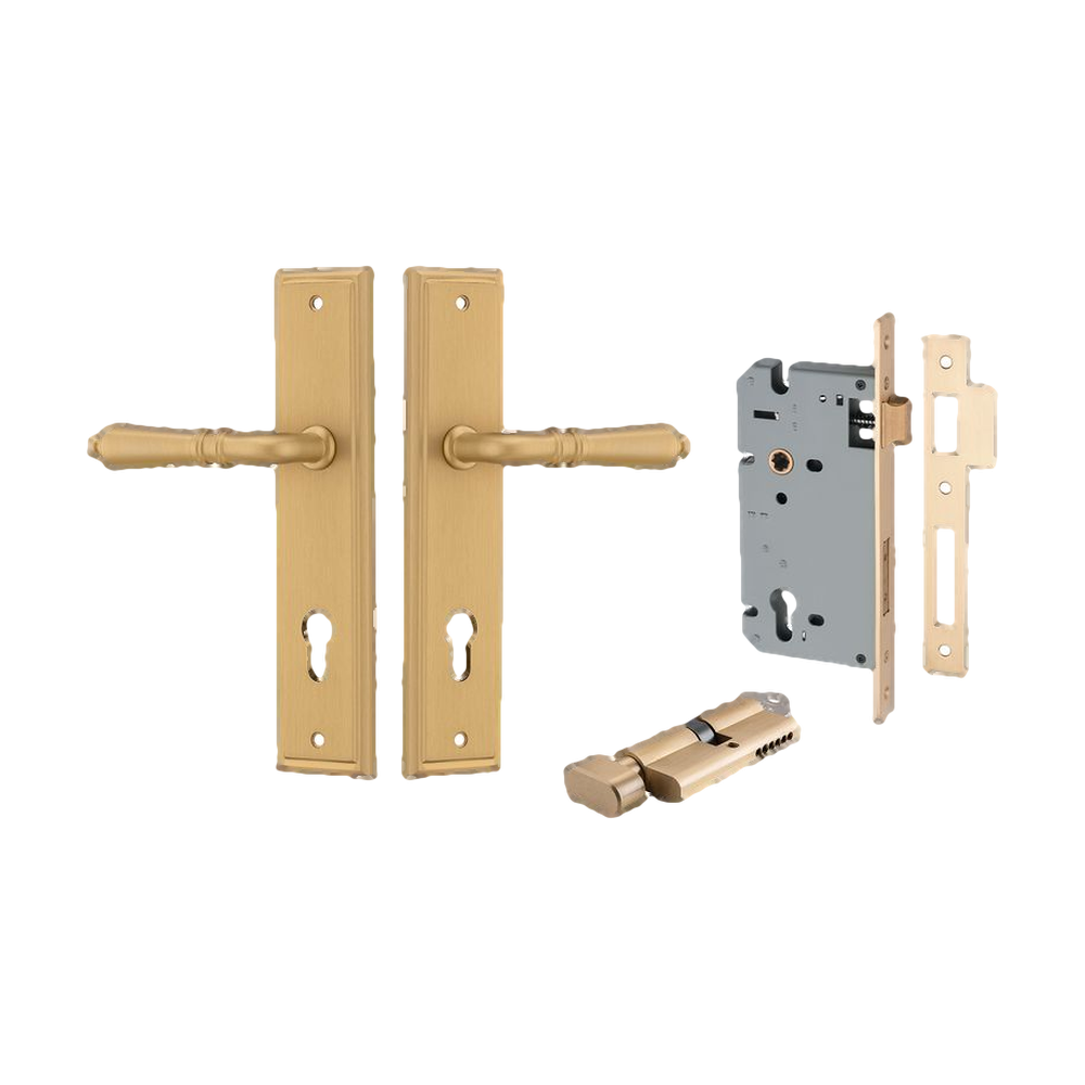 Door Lever Sarlat Stepped Brushed Brass Key / Thumb Entrance Kit in Brushed Brass