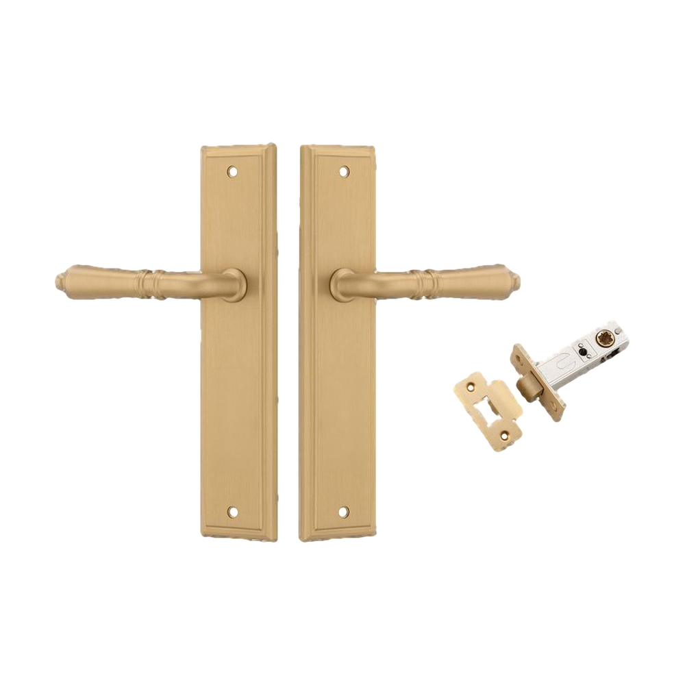 Door Lever Sarlat Stepped Brushed Brass Passage Kit in Brushed Brass