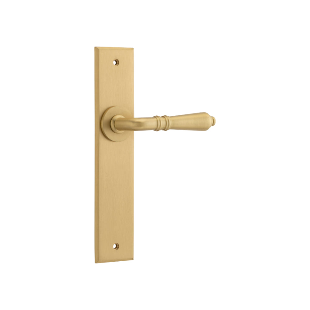 Door Lever Sarlat Chamfered Latch Brushed Brass H240xW50xP55mm in Brushed Brass