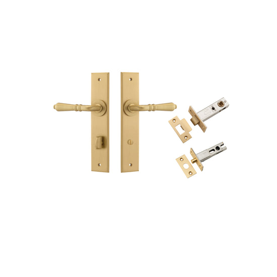 Door Lever Sarlat Chamfered Privacy Brushed Brass CTC85mm L111xP55mm BPH240xW50mm Privacy Kit Tube Latch Split Cam 'T' Striker Brushed Brass Backset 60mm, Privacy Bolt Round Bolt Brushed Brass Backset 60mm in Brushed Brass