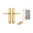 Door Lever Sarlat Shouldered Euro Brushed Gold PVD CTC85mm H250xW48xP57mm Entrance Kit Mortice Lock Euro Brushed Gold PVD CTC85mm Backset 60mm, Euro Cylinder Dual Function 5 Pin Satin Brass L65mm KA2 in Brushed Gold PVD