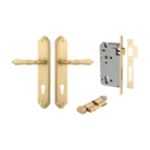 Door Lever Sarlat Shouldered Euro Brushed Gold PVD CTC85mm H250xW48xP57mm Entrance Kit Mortice Lock Euro Brushed Gold PVD CTC85mm Backset 60mm, Euro Cylinder Key Thumb 6 Pin Satin Brass L70mm KA2 in Brushed Gold PVD