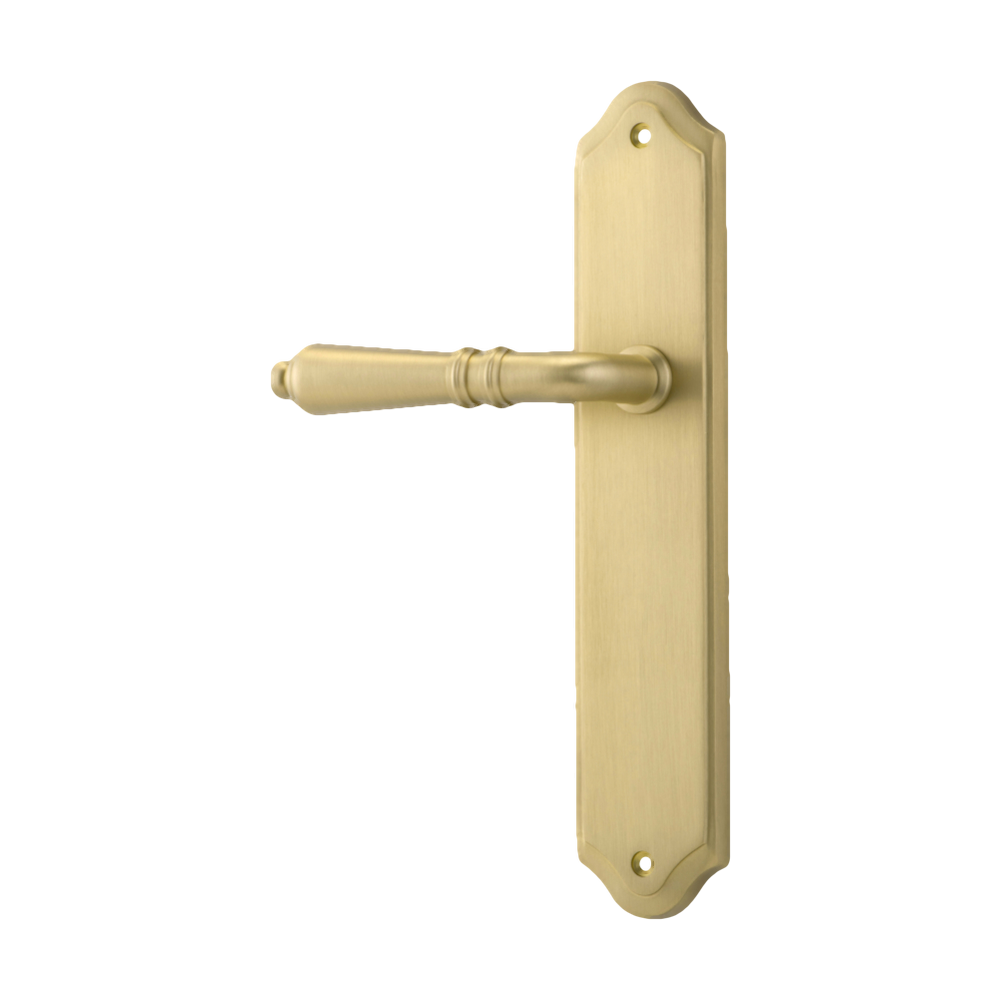 Door Lever Sarlat Shouldered Latch Left Hand Fixed Brushed Gold PVD L111xP55mm BPH250xW48mm in Brushed Gold PVD