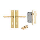 Door Lever Sarlat Chamfered Euro Brushed Gold PVD CTC85mm H240xW50xP55mm Entrance Kit Mortice Lock Euro Brushed Gold PVD CTC85mm Backset 60mm, Euro Cylinder Dual Function 5 Pin Satin Brass L65mm KA2 in Brushed Gold PVD