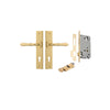Door Lever Sarlat Chamfered Euro Brushed Gold PVD CTC85mm H240xW50xP55mm Entrance Kit Mortice Lock Euro Brushed Gold PVD CTC85mm Backset 60mm, Euro Cylinder Key Thumb 6 Pin Satin Brass L70mm KA2 in Brushed Gold PVD