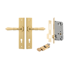 Door Lever Sarlat Chamfered Euro Brushed Gold PVD CTC85mm H240xW50xP55mm Entrance Kit Mortice Lock Euro Brushed Gold PVD CTC85mm Backset 60mm, Euro Cylinder Key Thumb 6 Pin Satin Brass L70mm KA2 in Brushed Gold PVD